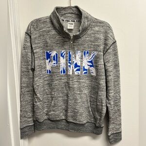 PINK Victoria's Secret Gray and Blue Zip-Up Sweater With Hawaii style Letters